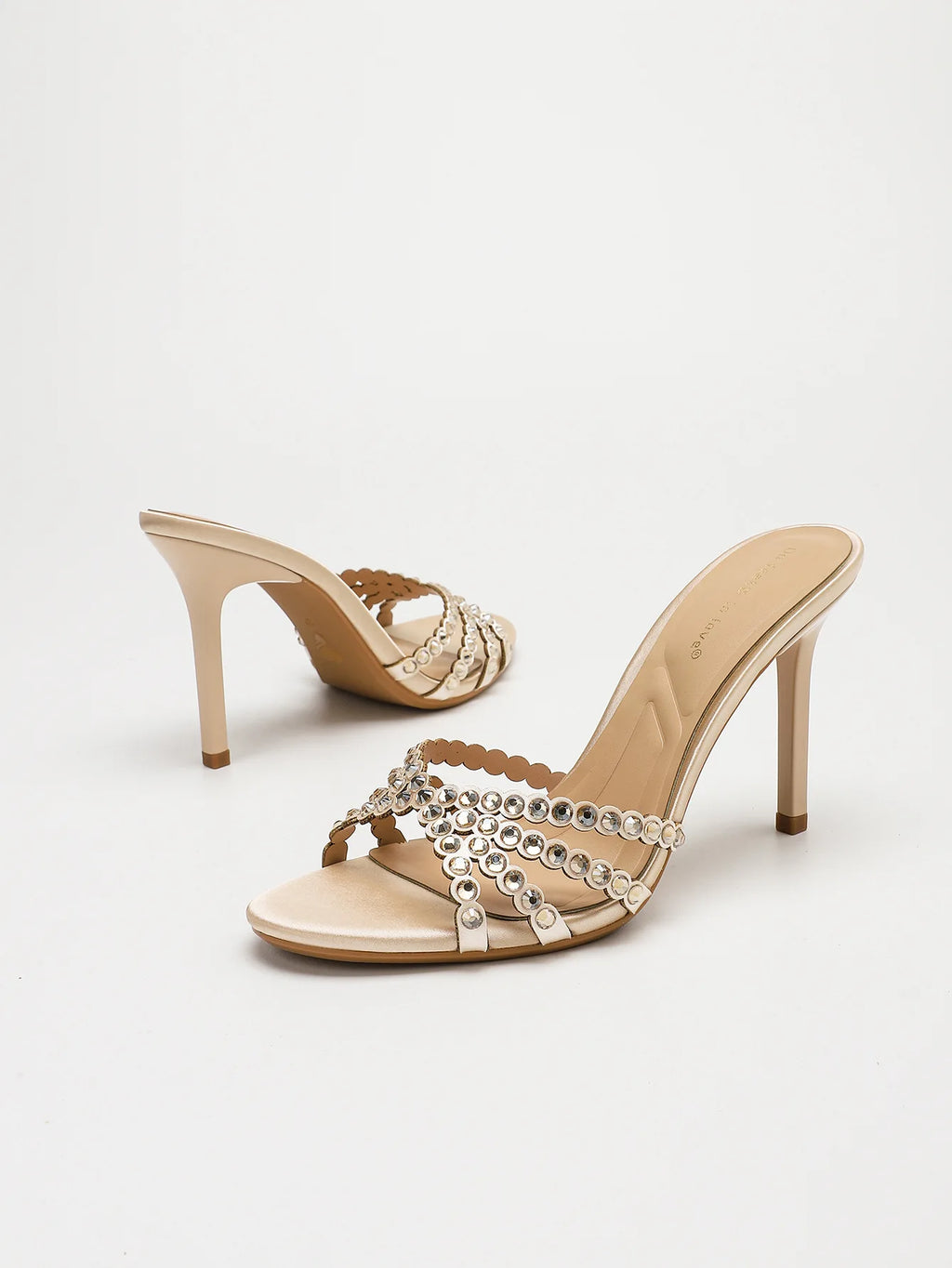 Fashionable Diamond Strap High Heels Sandals Women's Summer Party Shoes Fine Heel Versatile Elegant Ladies' Slip-On Slippers