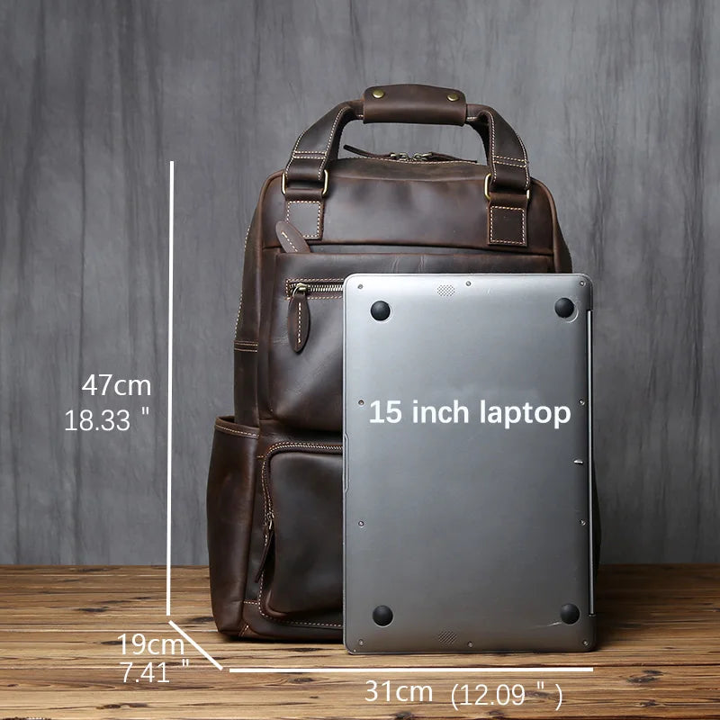 Retro Leather Men's Backpack Top Layer Leather Large Capacity Computer Backpack Crazy Horse Leather Leisure Travel  Men Bag NZPJ