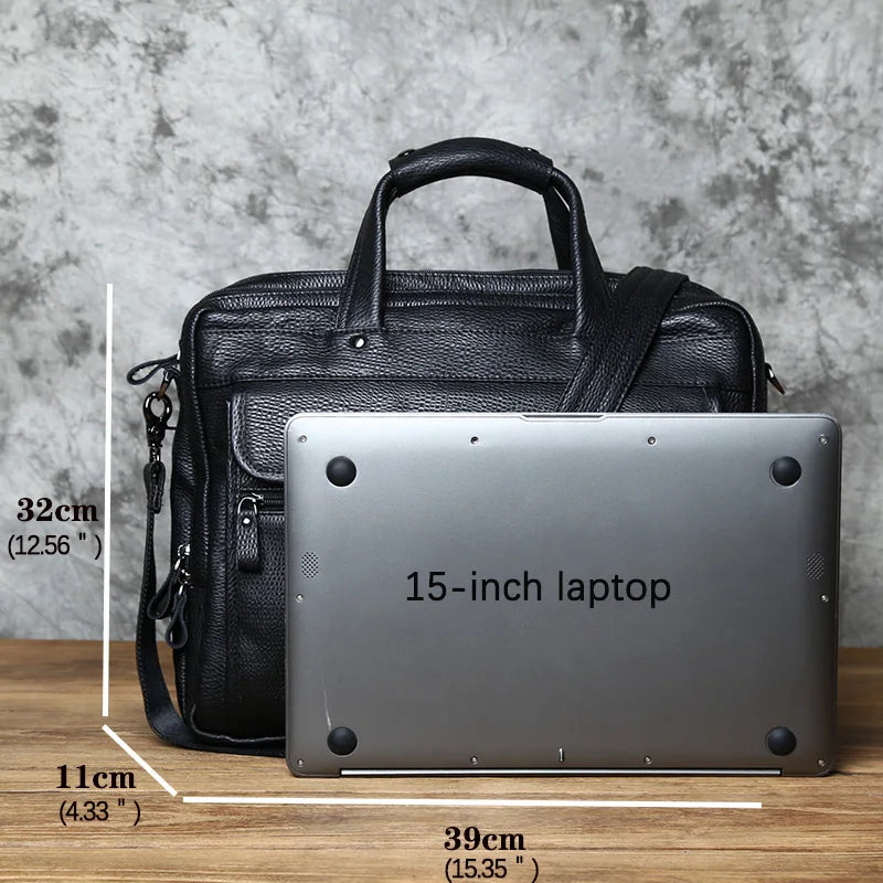 Fashion Leather Men Briefcase Top Layer Cowhide Business Handbag Casual Shoulder Messenger Bag for 15 Inch Laptop Bag NZPJ