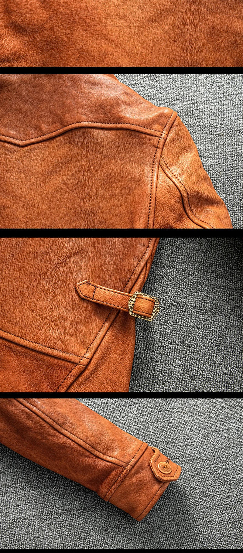 Orange Spring Leather Jacket Men Japan Casual Style Plus Size 5XL Natural Sheepskin Single Breasted Short Genuine Leather Coat
