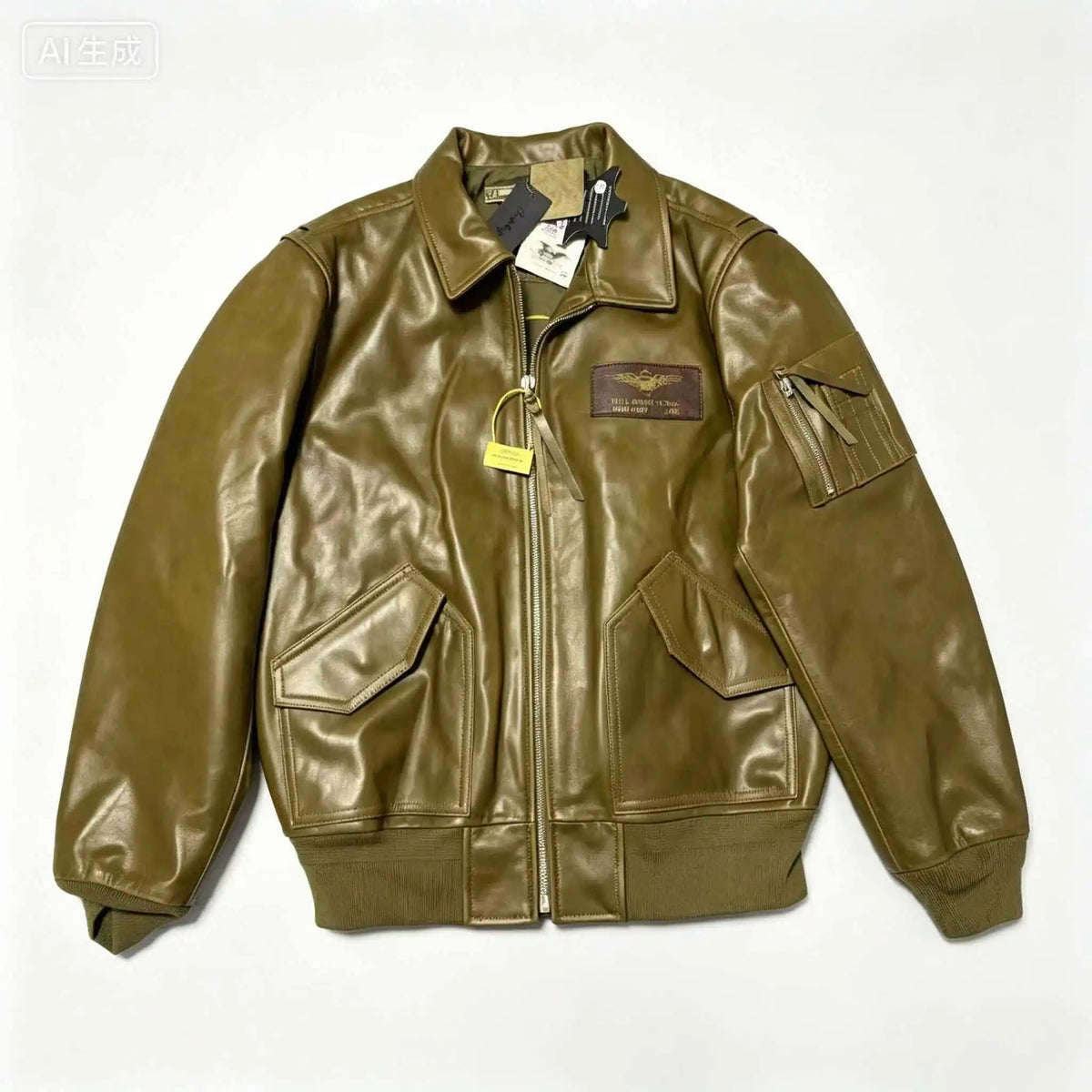 Olive Green Autumn Pilot Leather Jacket Men Military Style Plus Size 5XL Genuine Natural Cowhide CWU-45P Flight Leather Coat