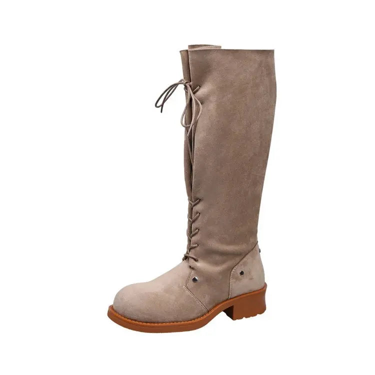 Retro Thick Heel High Tube Boots Women's 2026 New Autumn Korean Version Knot Knight Boots Two-Way Wear Knee-High Boots