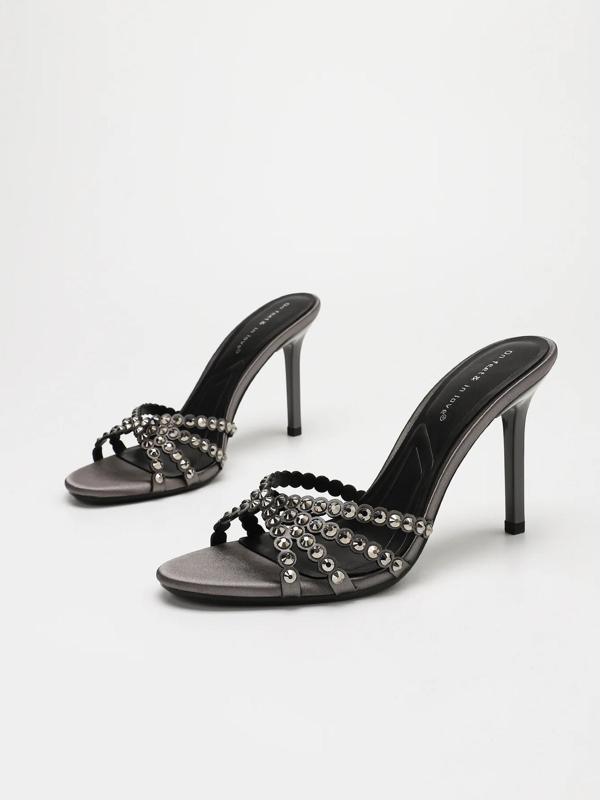 Fashionable Diamond Strap High Heels Sandals Women's Summer Party Shoes Fine Heel Versatile Elegant Ladies' Slip-On Slippers