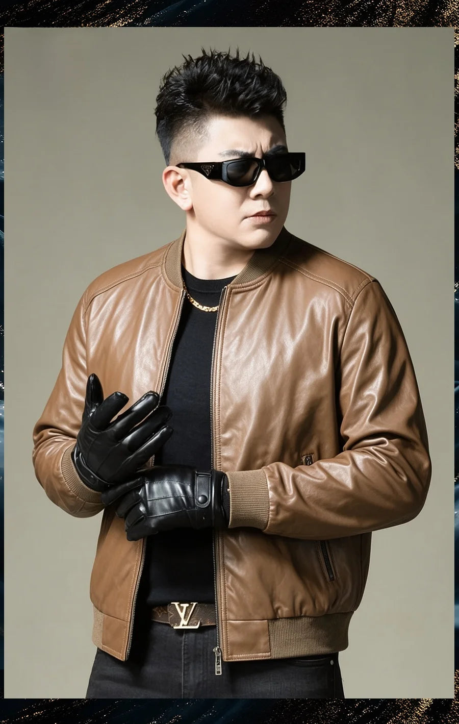 2026 Autumn New Men's Baseball Collar Biker Style Casual Leather Jacket High End Fashion Outerwear Slim Fit Long Sleeve Zipper