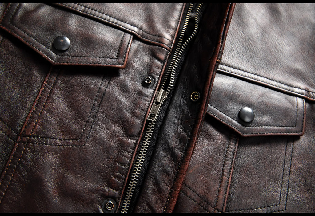 Red Brown Spring Leather Vest Men Retro Style Plus Size 6XL Genuine Natural Cowhide O-Neck Collar Slim Fit Short Sleeveless Coat