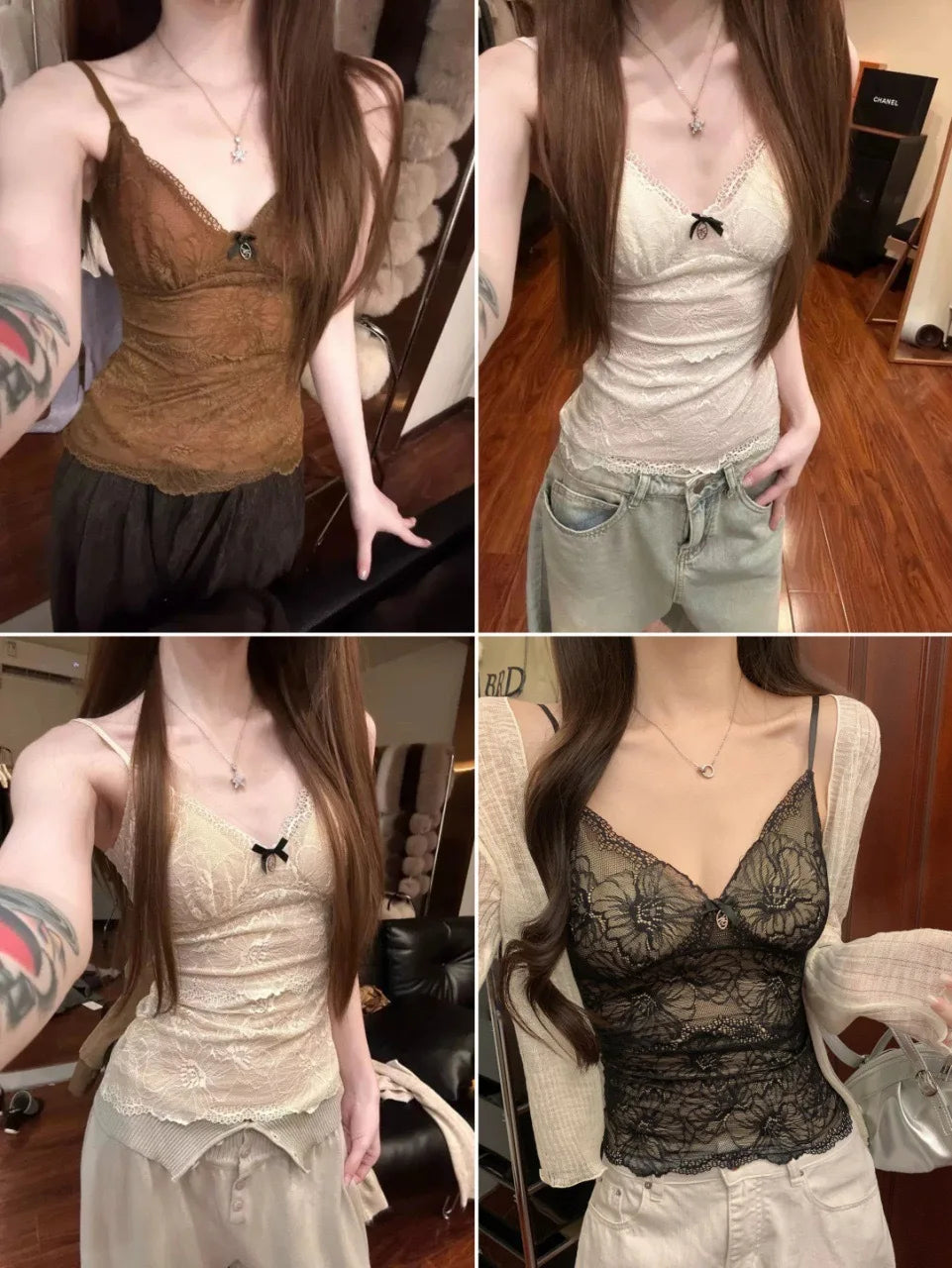 Lace Camisole Tank Top Women's Inner Wear Slimming Sexy Cotton Blend Pure Color Spring Summer Autumn Winter Seasonal Use