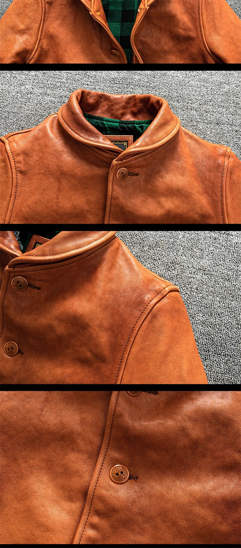 Orange Spring Leather Jacket Men Japan Casual Style Plus Size 5XL Natural Sheepskin Single Breasted Short Genuine Leather Coat