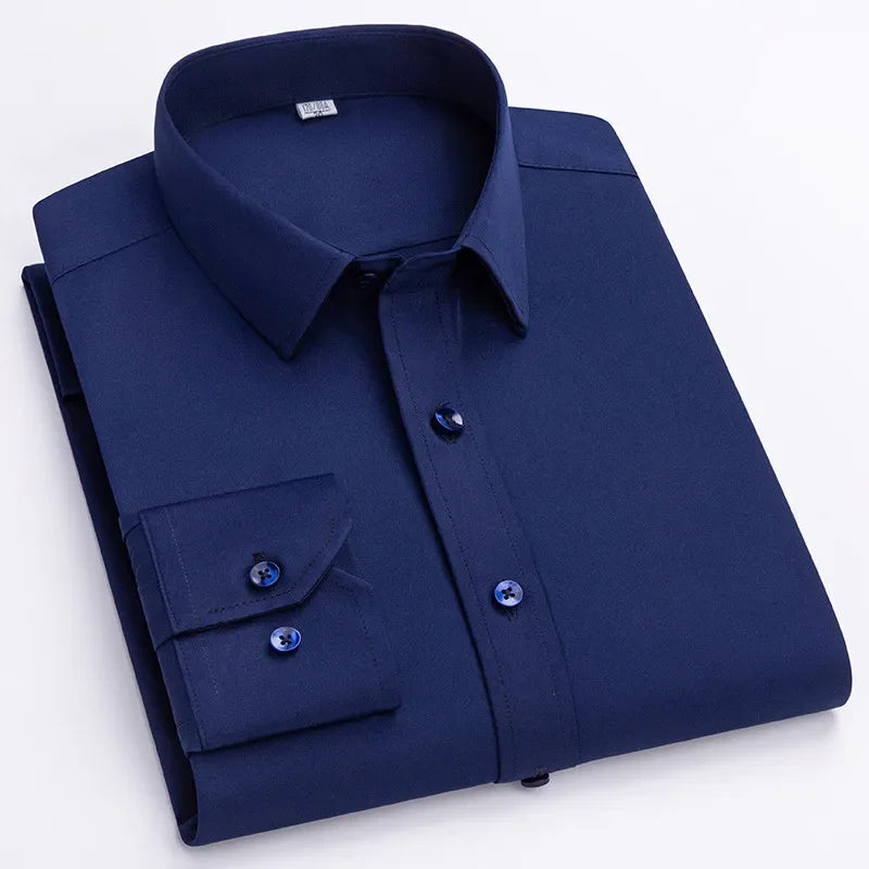Micro Elasticity Soft Cozy No Pockets Thin Formal White Work Shirt Business Long-sleeved Shirt Men Slim Fit Non-iron Work Shirt