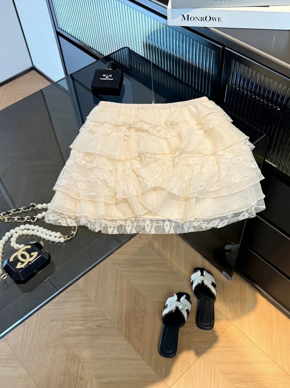 Sweet Style Ruffle Hem Short Skirt Layered Bouncy Mini Skirt for Girls Spring Summer Fashion Mixed Fabric Cake Skirt