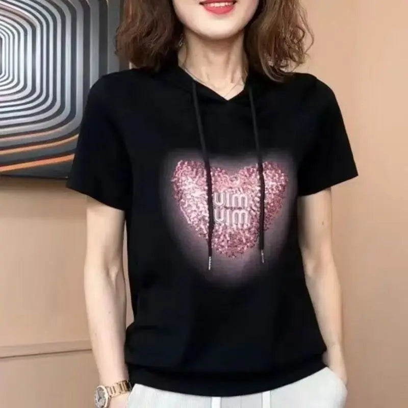 Fashionable Mommy Short Sleeve Base Shirt Women's Slim Fit Summer Versatile European Style T-Shirt Inner Wear Top Casual Style