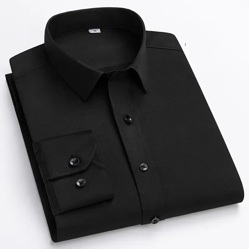 Micro Elasticity Soft Cozy No Pockets Thin Formal White Work Shirt Business Long-sleeved Shirt Men Slim Fit Non-iron Work Shirt