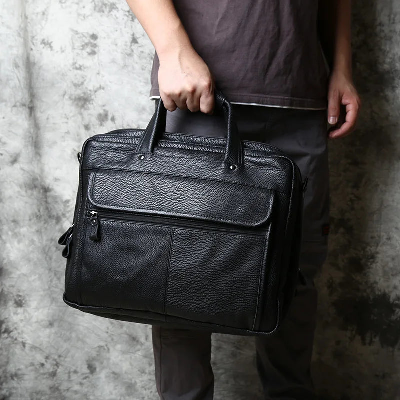 Fashion Leather Men Briefcase Top Layer Cowhide Business Handbag Casual Shoulder Messenger Bag for 15 Inch Laptop Bag NZPJ
