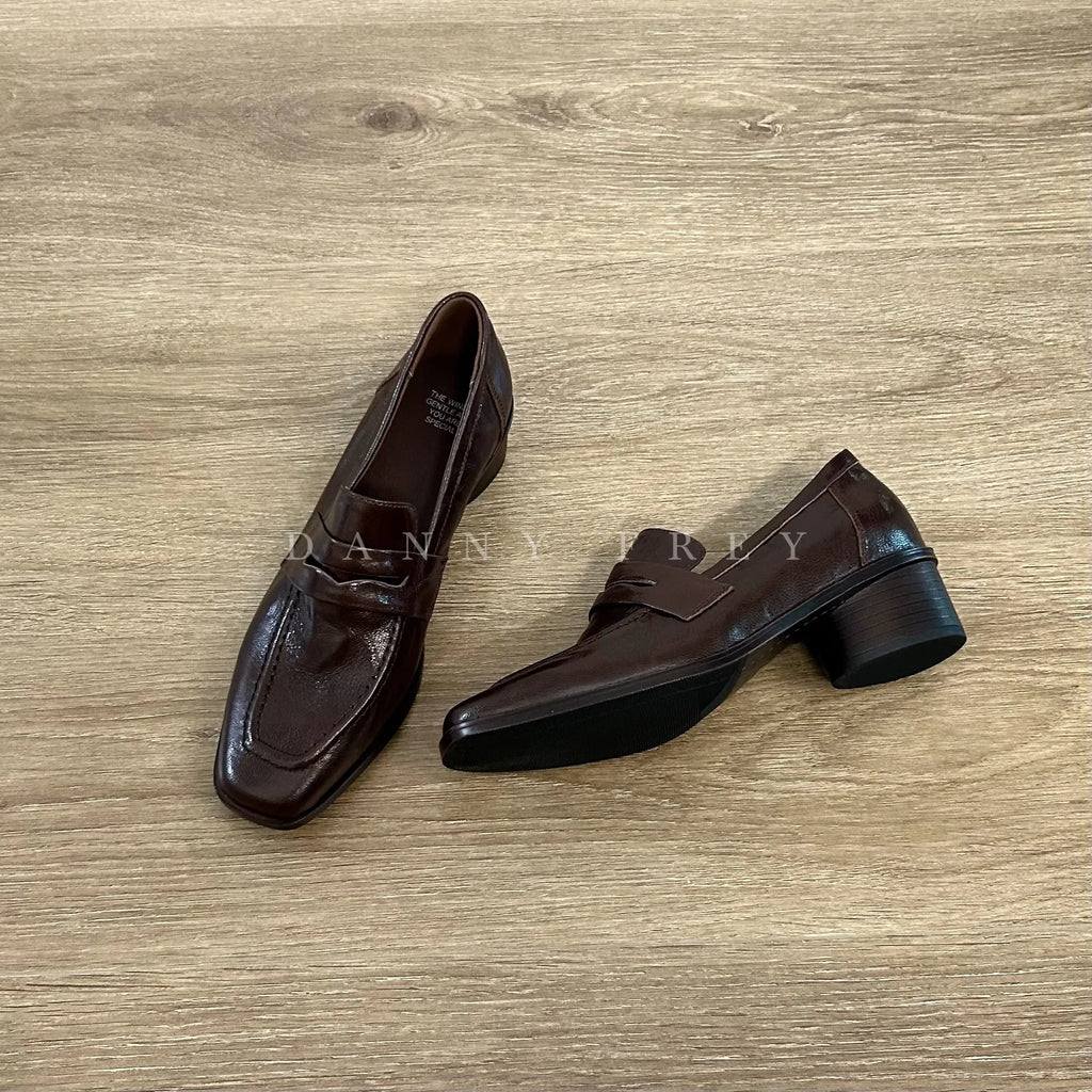 Trendy Work Shoes Women's Slip-On Loafers Artistic Style High Intelligence Sensation British Style Square Head Thick Heel Lea...
