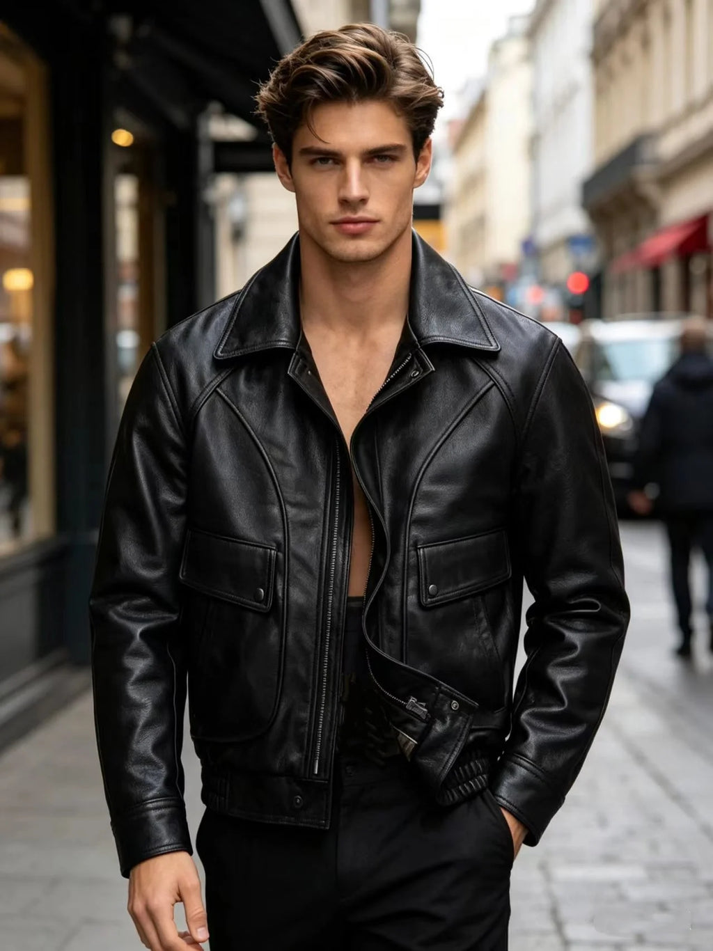 Black Winter Leather Jacket Men Retro Style Plus Size 5XL Genuine Natural Sheepskin Turn-down Collar Loose Casual Leather Coat