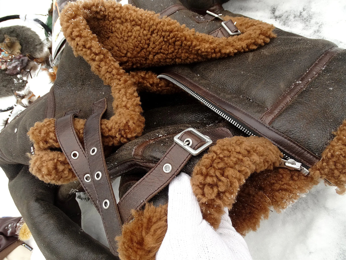Dark Brown Winter Shearling Jacket Men Retro Vintage Style Plus Size 4XL Genuine Natural Sheepskin Bomber Military Flight Coat
