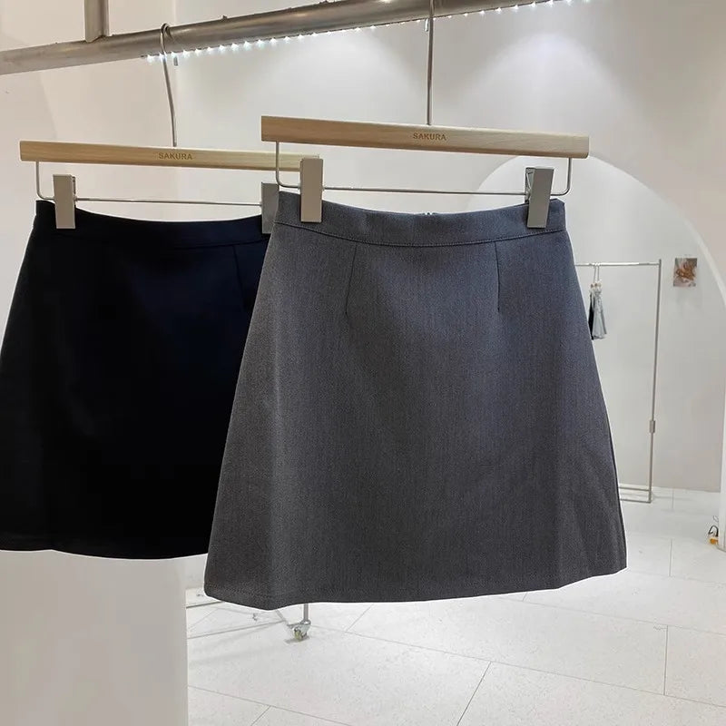 High Waist A-Line Mini Skirt Suit Women's Spring Outerwear Anti-Light Short Skirt Draping Pure Color Polyester Fiber