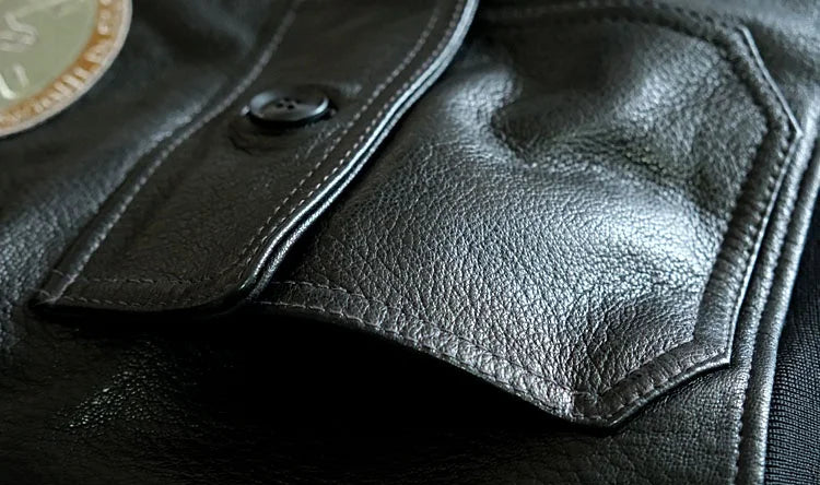 Black Autumn Leather Jacket Women Retro Style Plus Size 3XL Genuine Natural Cowhide Turn-Down Collar Military G1 Flight Coat