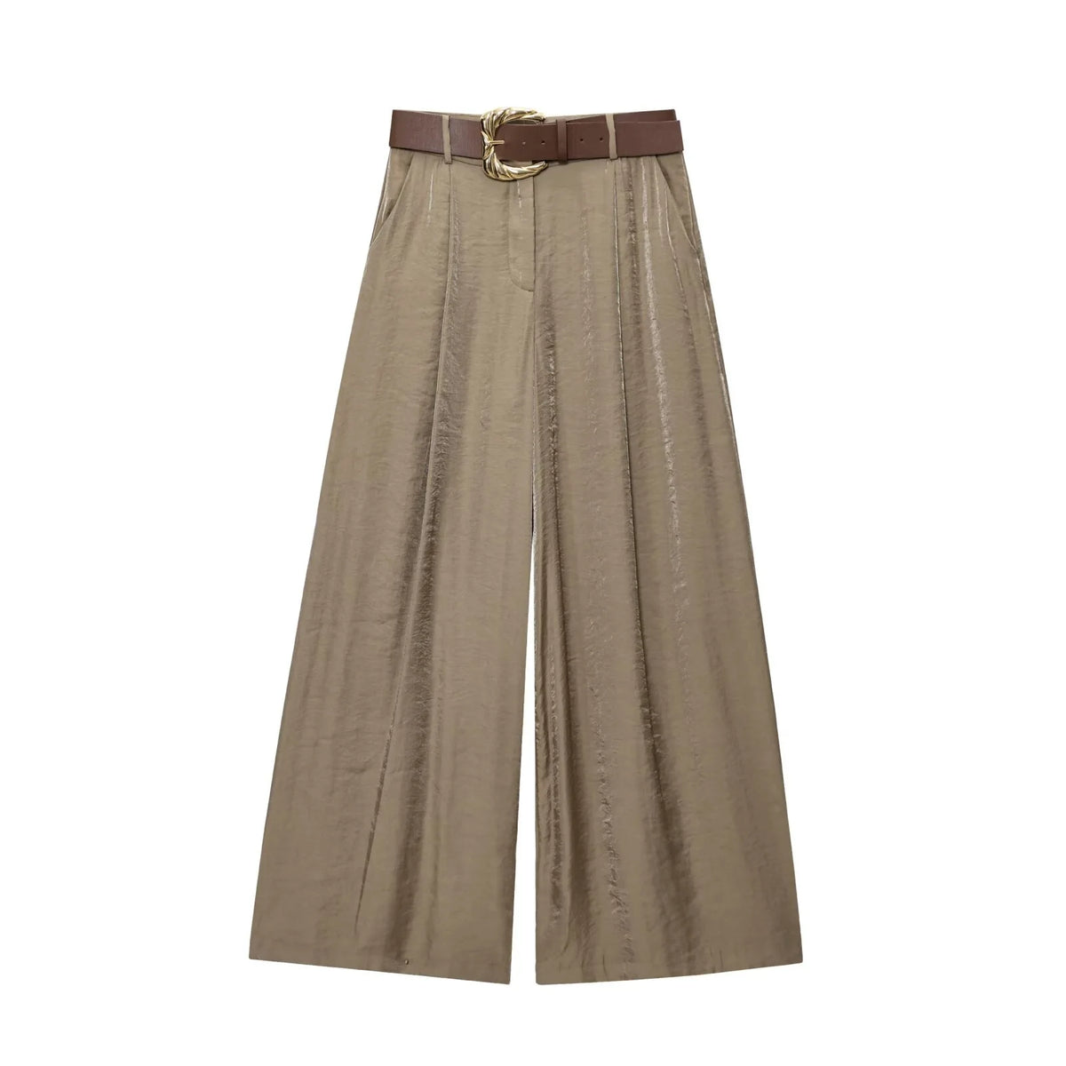 Fashionable Casual Wide Leg Pants Silk Satin Texture Belt Included Autumn New Arrival Women's Comfortable Loose Fit Trousers