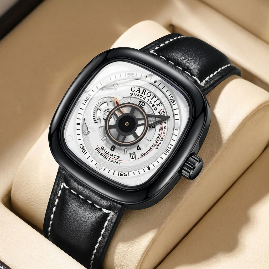 1 piece square case black leather strap ins style niche design personalized dial trendy versatile men's