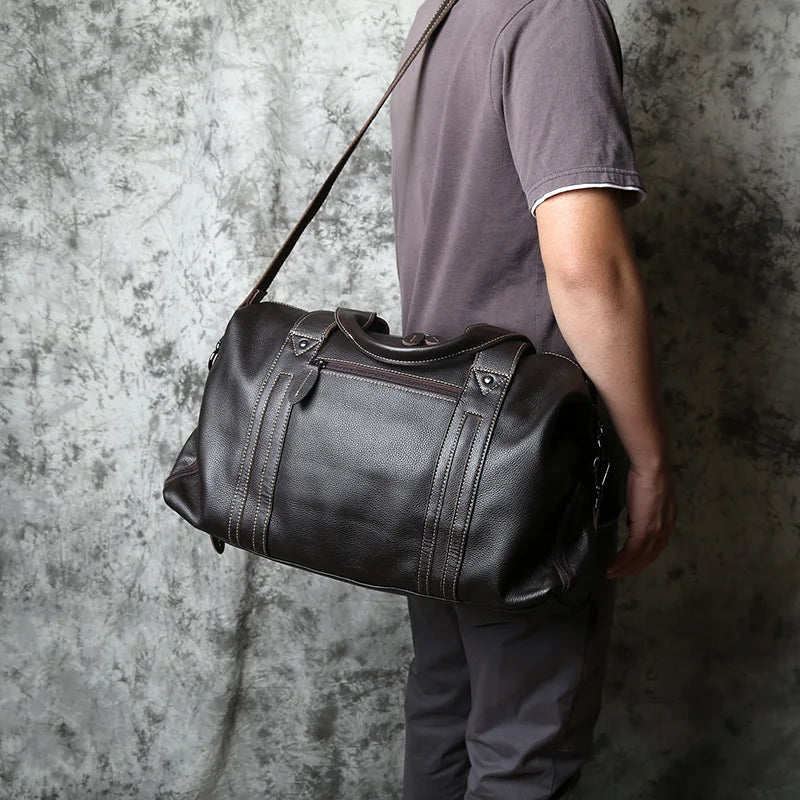NZPJ Vintage Leather Men Travel Bag Natural Cowhide Handbag Casual Shoulder Messenger Computer  Bag Large Capacity Luggage Bag