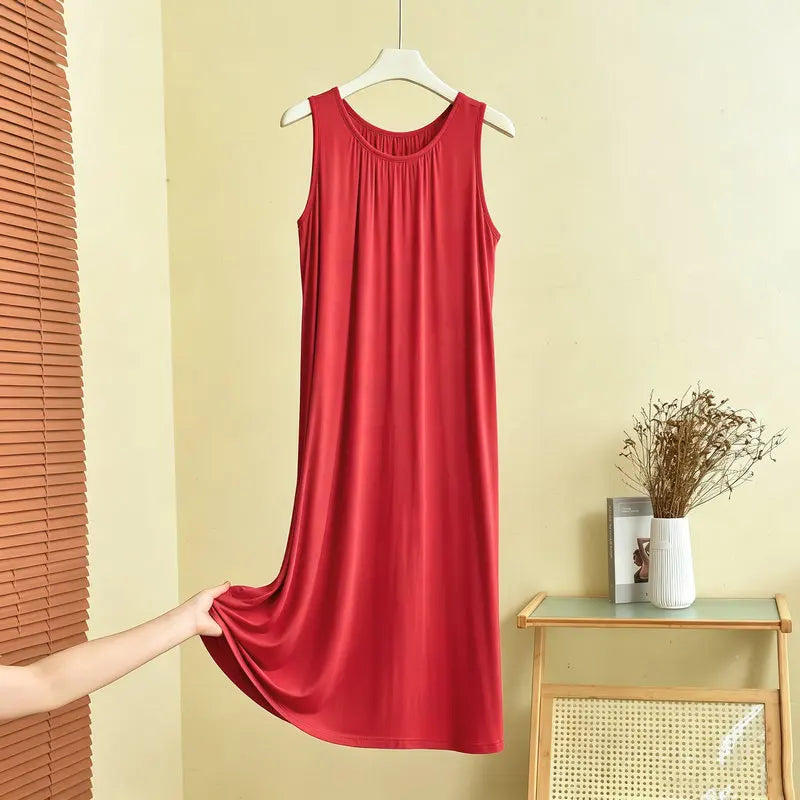 Loose Long Modal Dress Women's Summer Casual Home Clothes Outdoor Wear Vest Sleep Dress Straight Cut High Waist Midi Dress