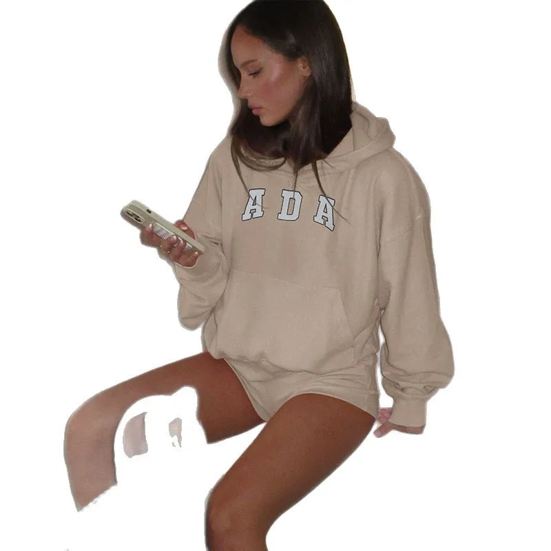 Fashionable Streetwear Hoodie Long Sleeve Oversized Casual All-Match Letter Print Short Sleeve Spring 2026 Comfortable Polyester