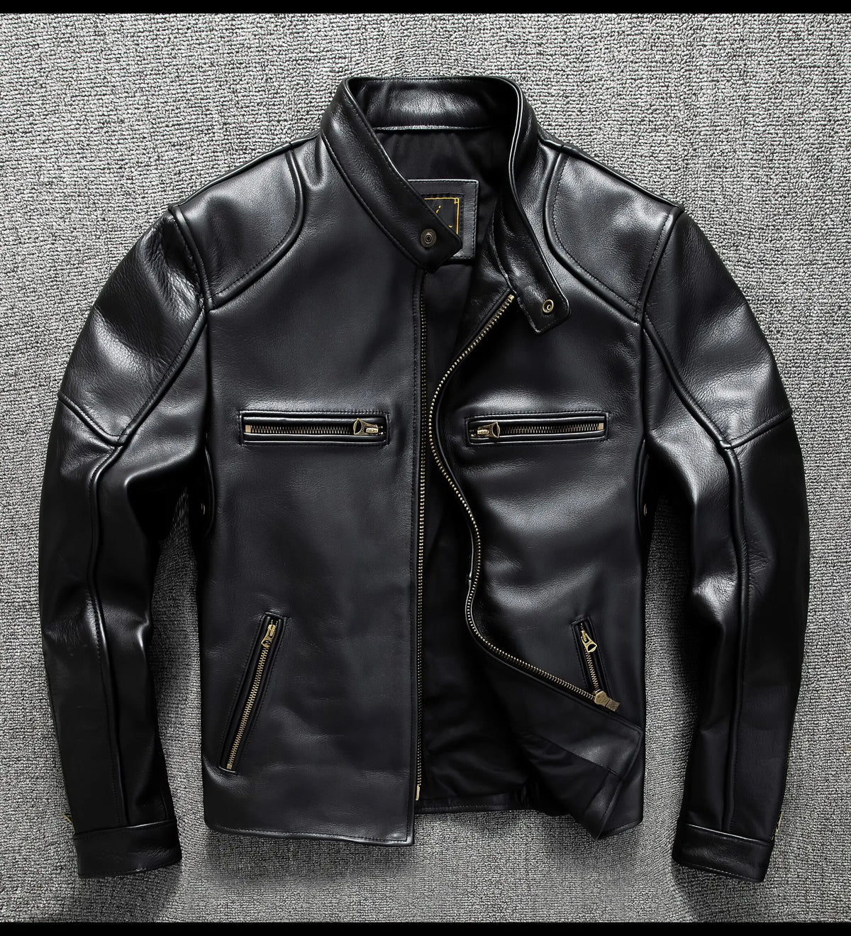 Black Autumn Leather Jacket Men Retro Style Plus Size 6XL Genuine Natural Cowhide Stand Collar J100 Motorcycle Sports Coat