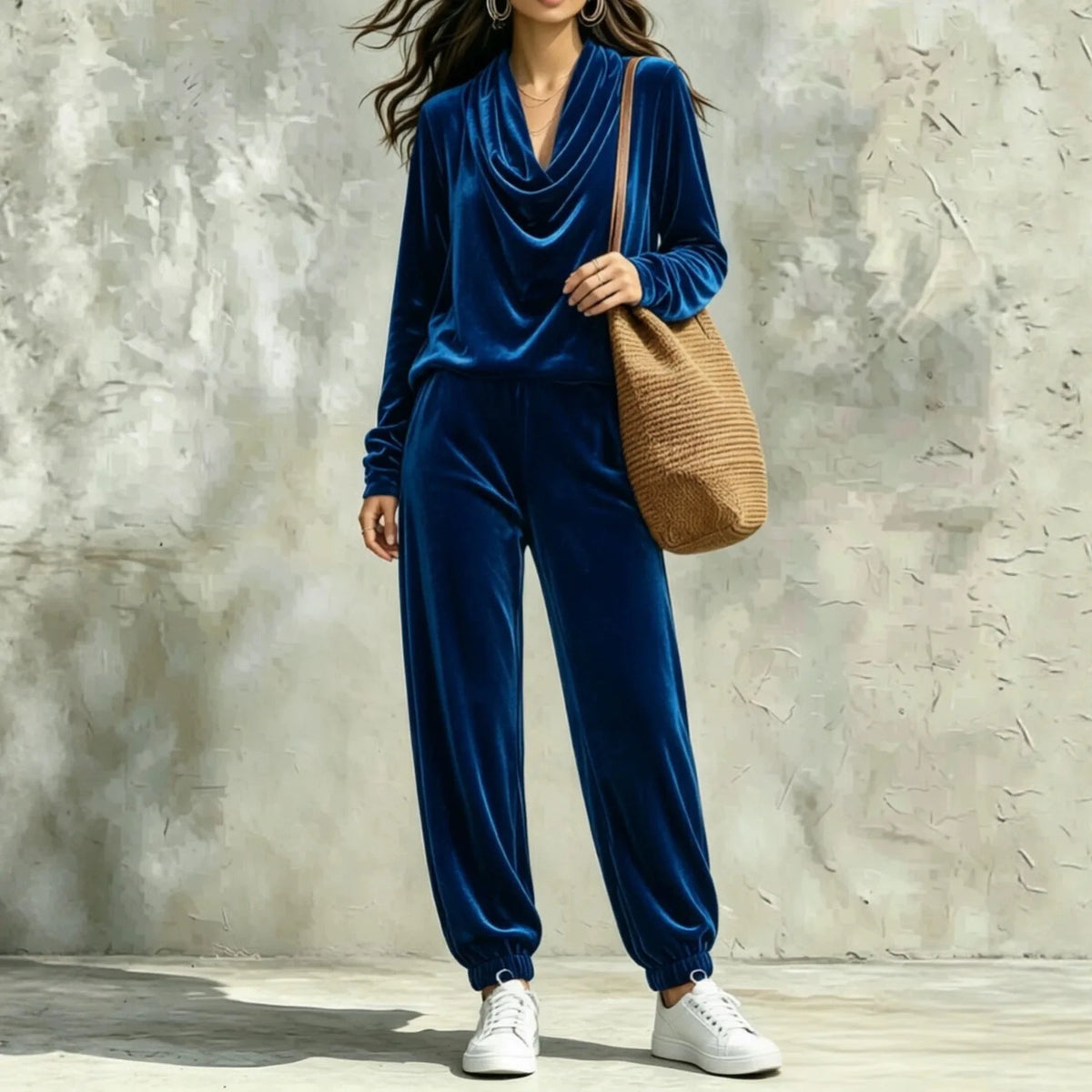 Fashionable Casual Long Sleeve Women's Top And Pants Set Comfortable Korean Velvet Fabric T-Shirt Style Pure Color Spring Aut...