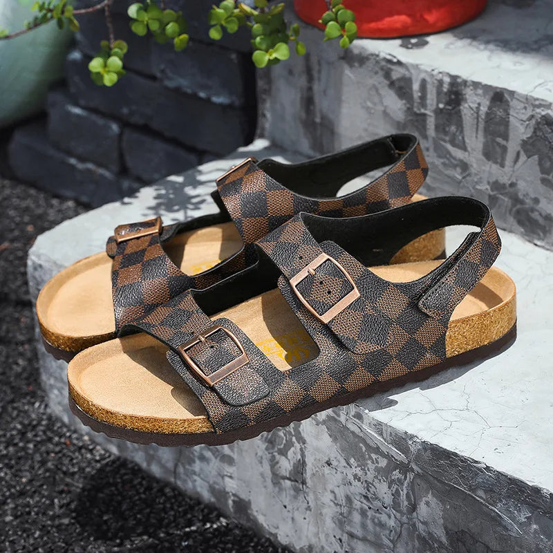 Summer Flats Cork Slippers Men's Sandals Flat Heel Casual Shoes Beach Shoes Softwood Slippers Comfortable Slip-On Footwear