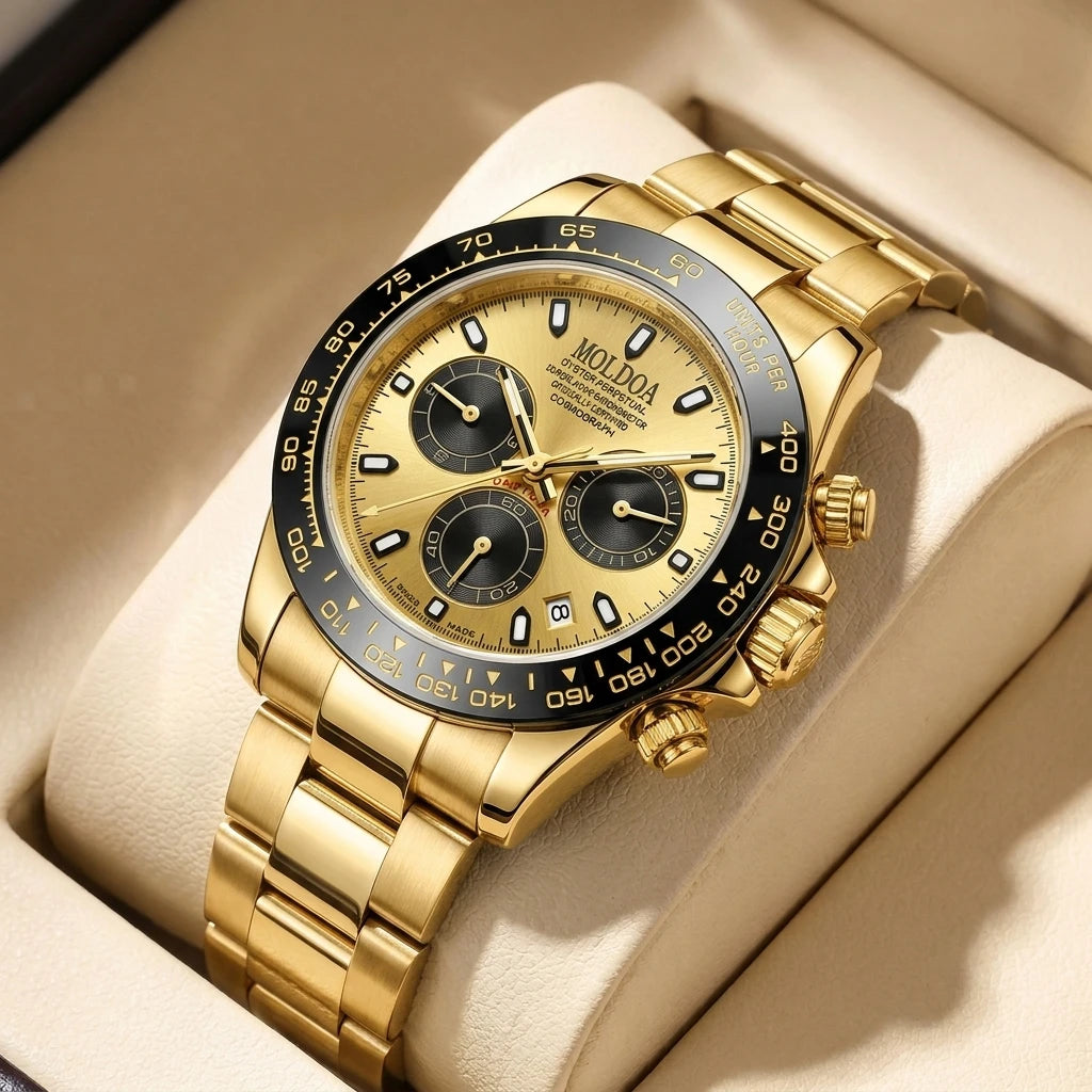 A Men's Silver Stainless Steel Trendy Multifunctional Quartz Watch with Dot and Line Display