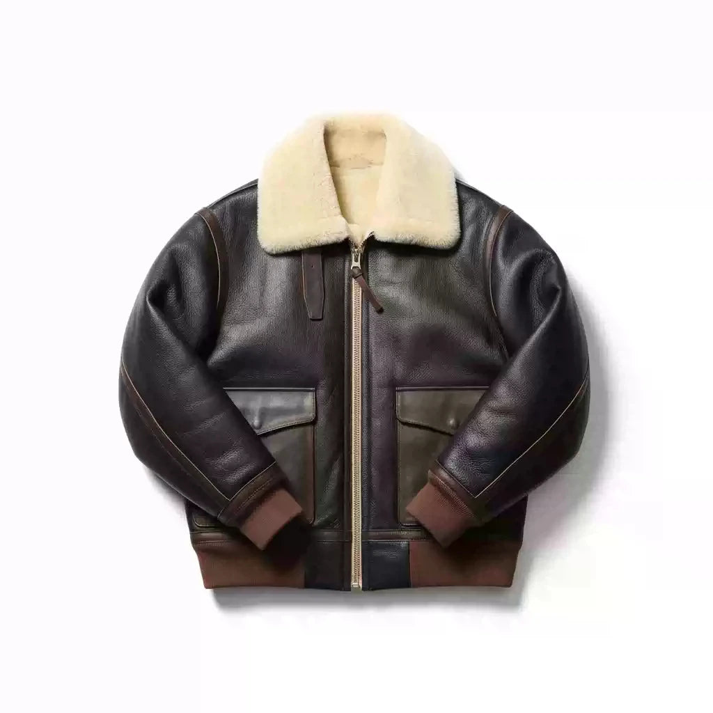 Black Winter Shearling Jacket Men Military Style Plus Size 4XL Genuine Natural Thick Sheepskin Turn-Down Collar A2 Flight Coat