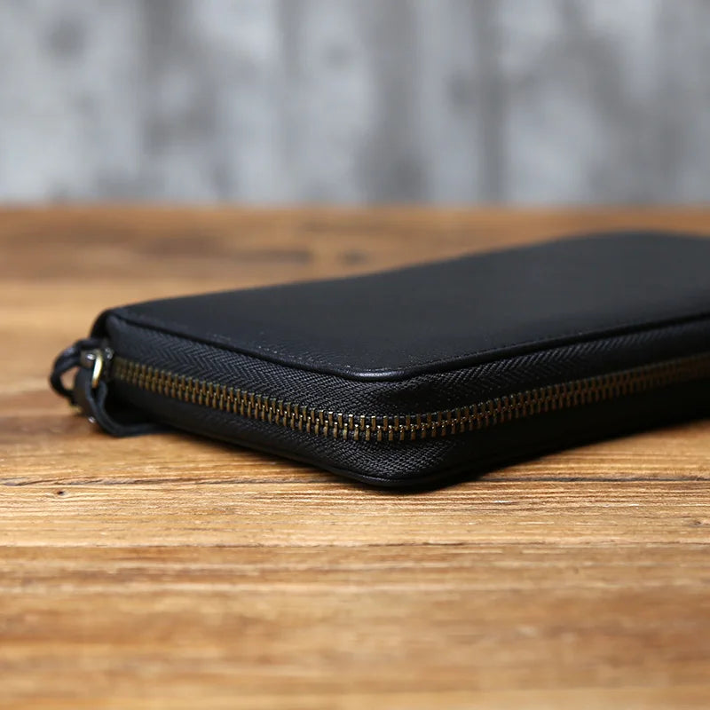 NZPJ Men's New Genuine Leather Clutch Bag Top Layer Cowhide Phone Bag Multi-Slot Wallet Coin Purse Women's Card Bag