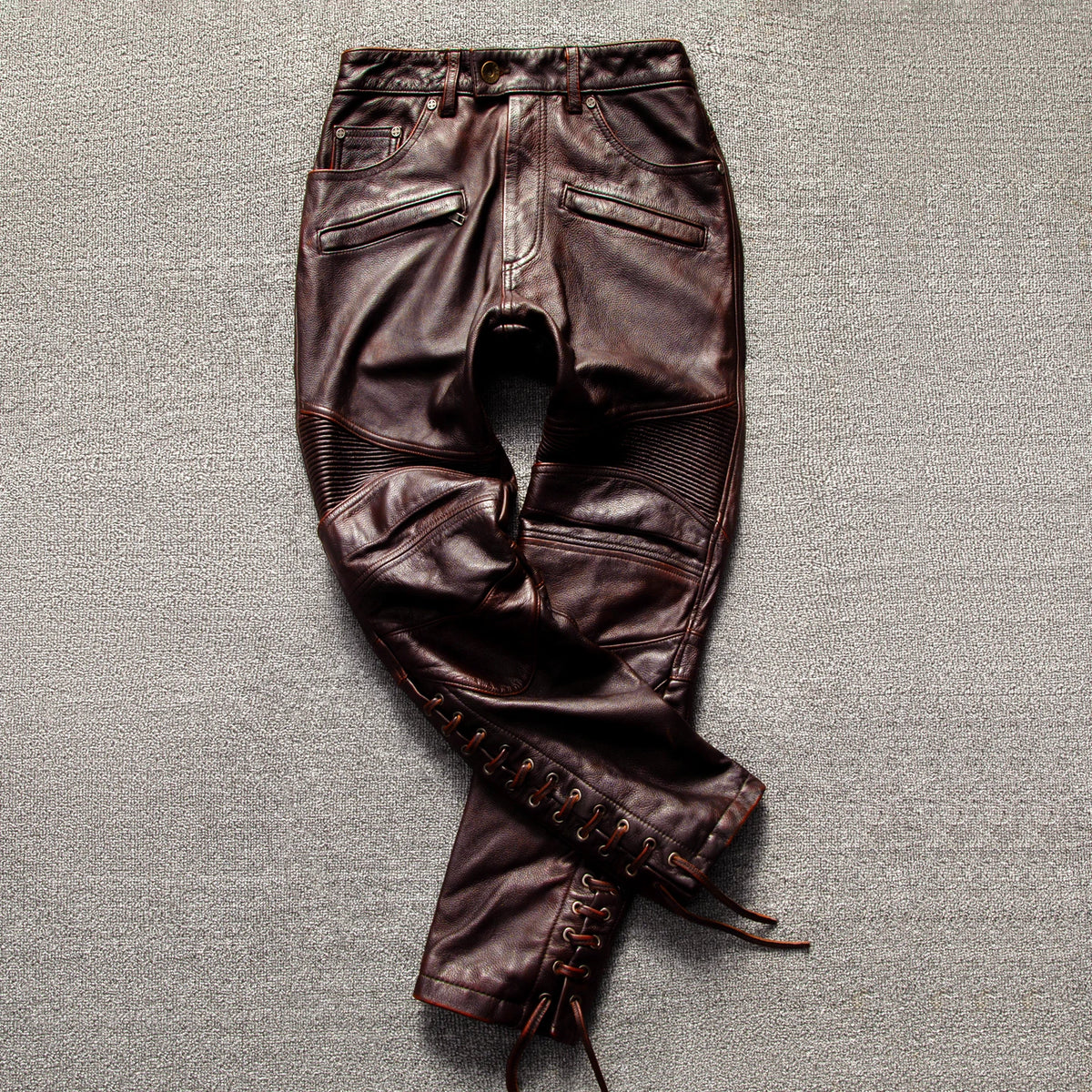 Red Brown Winter Leather Trousers Men Retro Vintage Style Plus Size 5XL Genuine Natural Cowhide Motorcycle Leather Pants