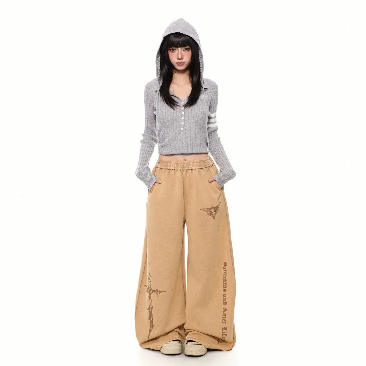 2026 New American High Street Lazy Early Eight Fashion Color Block Slimming Casual Wide Leg Pants Elegant Casual Trousers