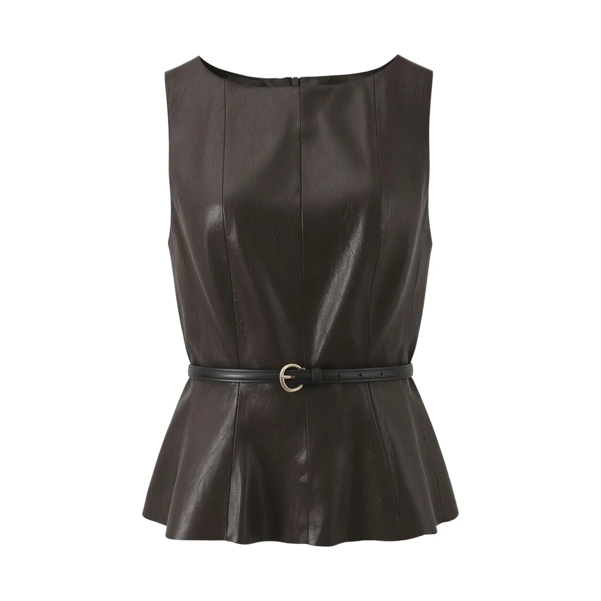 Spring New Style Leather Effect Slim Waist Belt Sleeveless Top Midi Skirt Set Comfortable Casual Korean Style Polyester Fabric