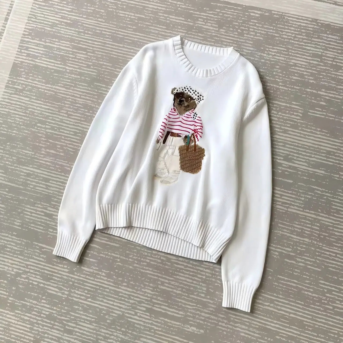Loose Fit round Neck Knitwear Summer Women's Style Cotton Linen Blend Long Sleeve Casual Top Animal Pattern Embroidered