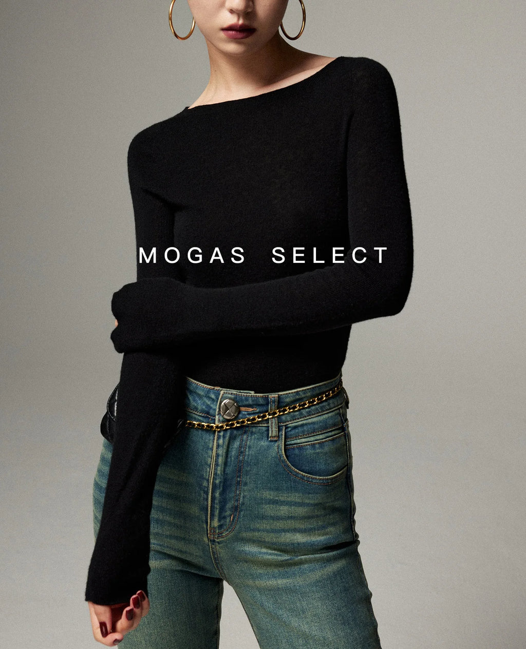 Mogas Luxury Cashmere Silk Seamless One-Shoulder Knitted Sweater Women's Autumn Winter Base Layer Fashionable Business Commut...