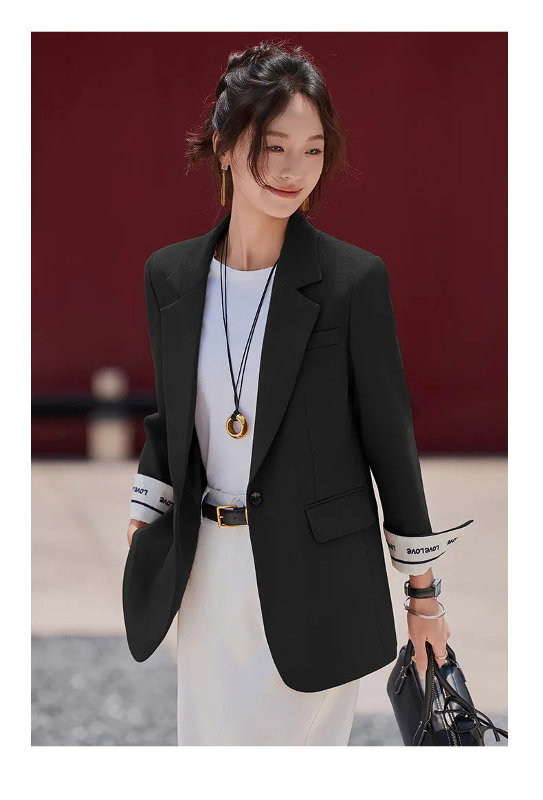 Café Brown Women's Casual Fashionable Suit Jacket Elegant Atmosphere Spring Autumn Season Polyester Spandex Commute Style