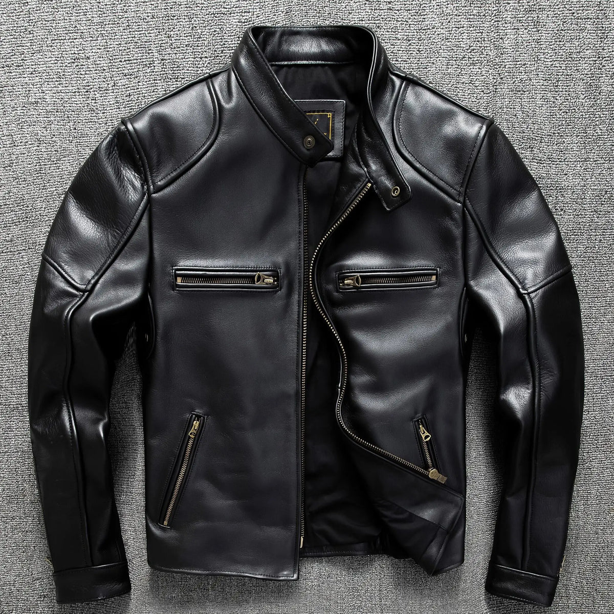 Black Autumn Leather Jacket Men Retro Style Plus Size 6XL Genuine Natural Cowhide Stand Collar J100 Motorcycle Sports Coat