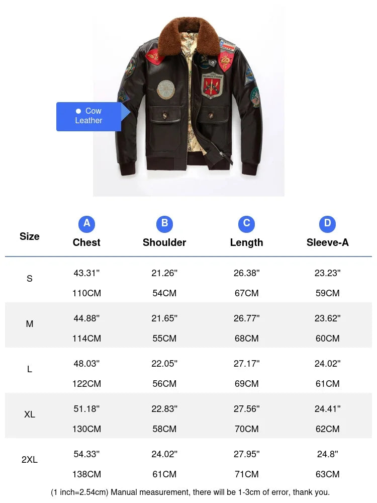 Black Winter Leather Jacket Men Retro Style Europe Size Genuine Natural Thick Cowhide Turn-Down Collar G1 Flight Coat