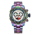 4pc Men's Iridescent Clown Face Metal Band Bold Crystal-studded Sunglasses Perfume Mechanical Watch Gift Box Set for Party