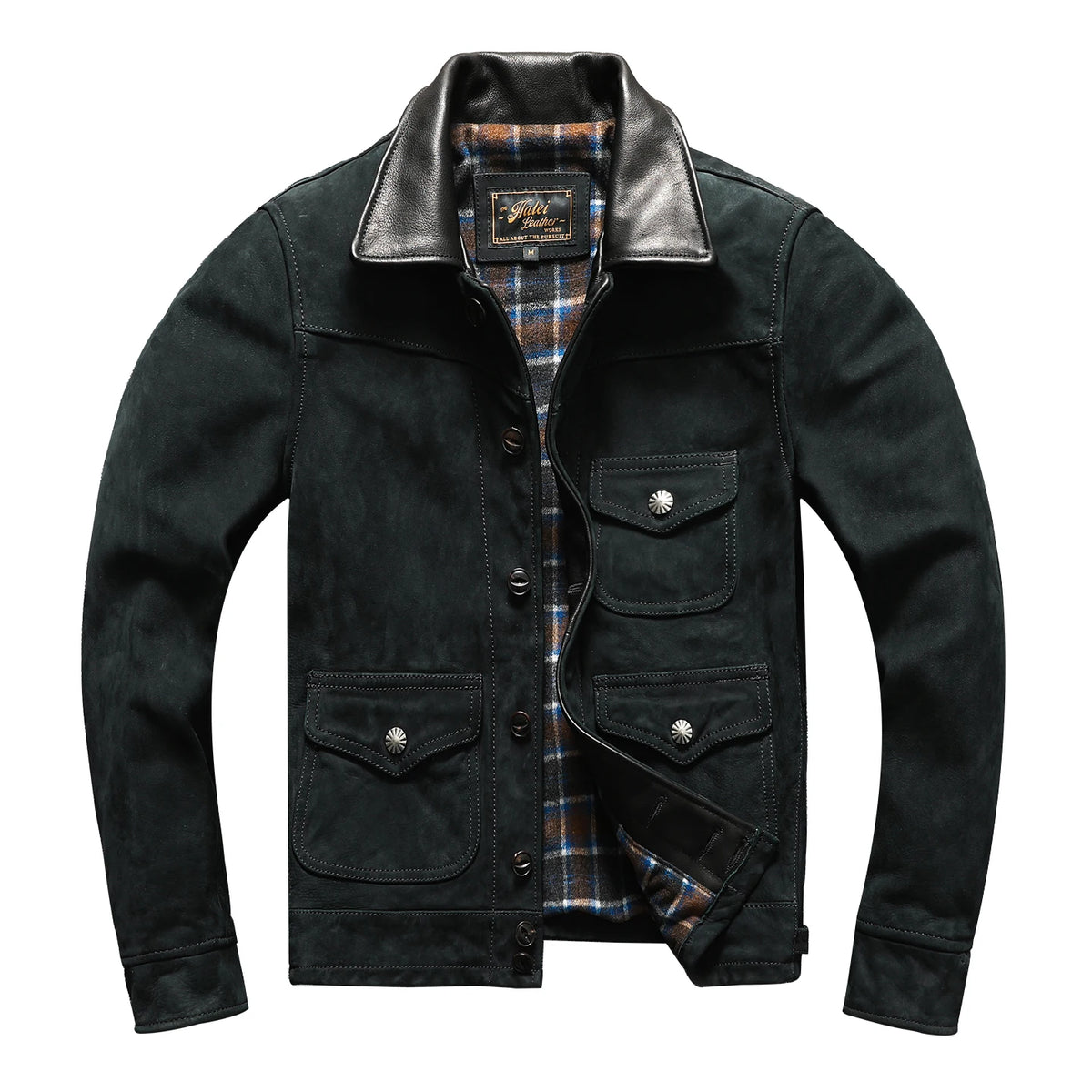 Black Winter Leather Jacket Men Vintage Style Plus Size 6XL Genuine Natural Cow Suede Turn-Down Collar Single Breasted Coat