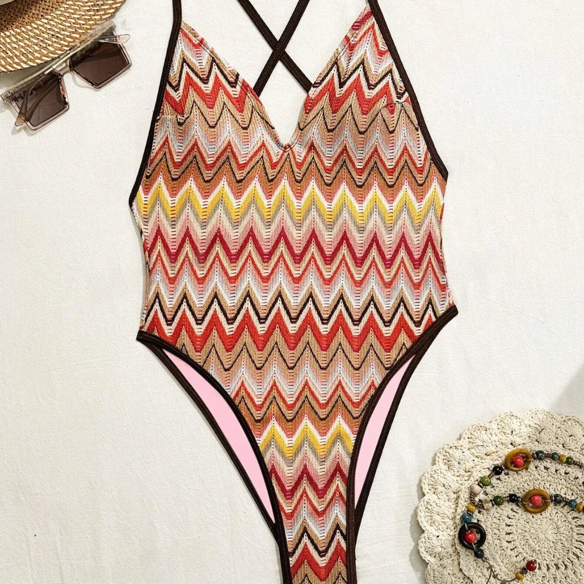 Sweet Fresh 2026 New Style Bikini One-Piece Swimsuit Sexy Wave Striped Fashionable Women's Swimwear Quick Dry Waterproof