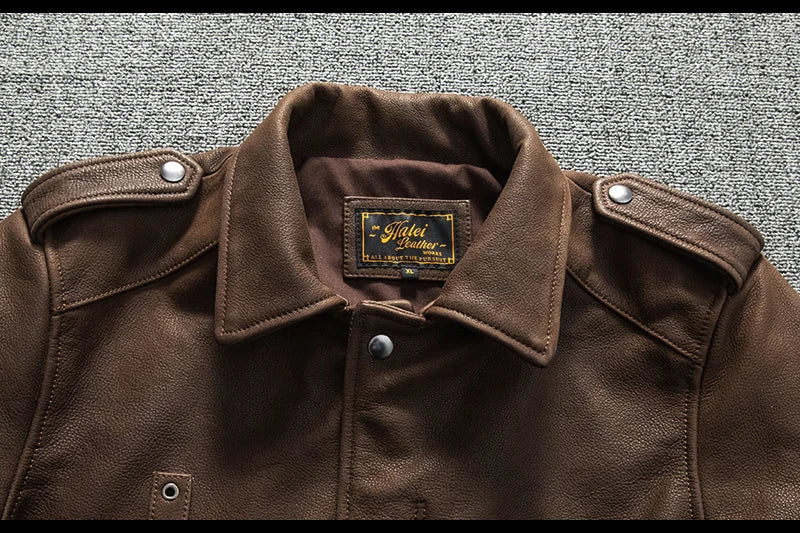 Genuine Natural Thick Cowhide California Mounted Police Coat Dark Brown Winter Leather Jacket Men Retro Style Plus Size 5XL