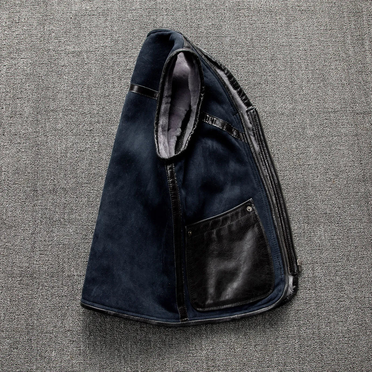 Blue Autumn Leather Vest Men Retro Style Plus Size 5XL Real Natural Sheepskin O-Neck Collar Slim Fit Shearling Sleeveless Coat