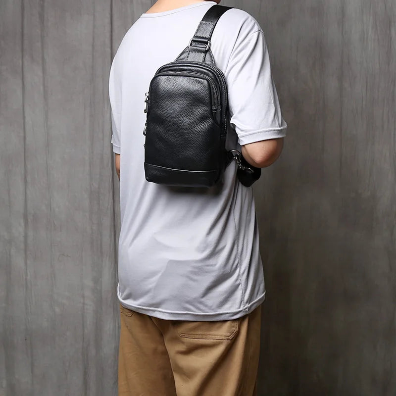 NZPJ Genuine Leather Men's Chest Bag Casual Crossbody Bag Top Layer Cowhide Men's Bag Trendy Tablet Computer Bag Trendy Backpack