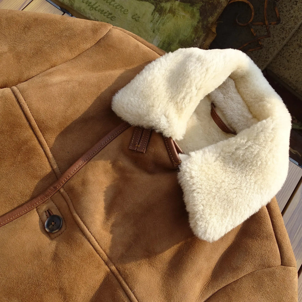 Light Brown Winter Shearling Jacket Men Casual Style Plus Size 4XL Genuine Natural Thick Sheepskin Warm Single Breasted Coat