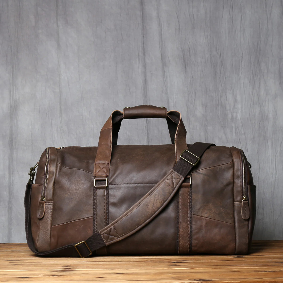 NZPJ Leather Retro Men's Travel Bag Shoulder Messenger Casual Backpack Top Layer Cowhide Large Capacity Luggage Bag Handbag