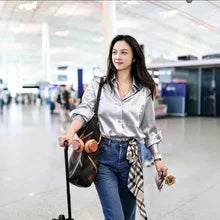 Asymmetric Button Side Split Long Sleeve Women's Shirt Le Home New Color Design Casual Commute Style Cotton British Style