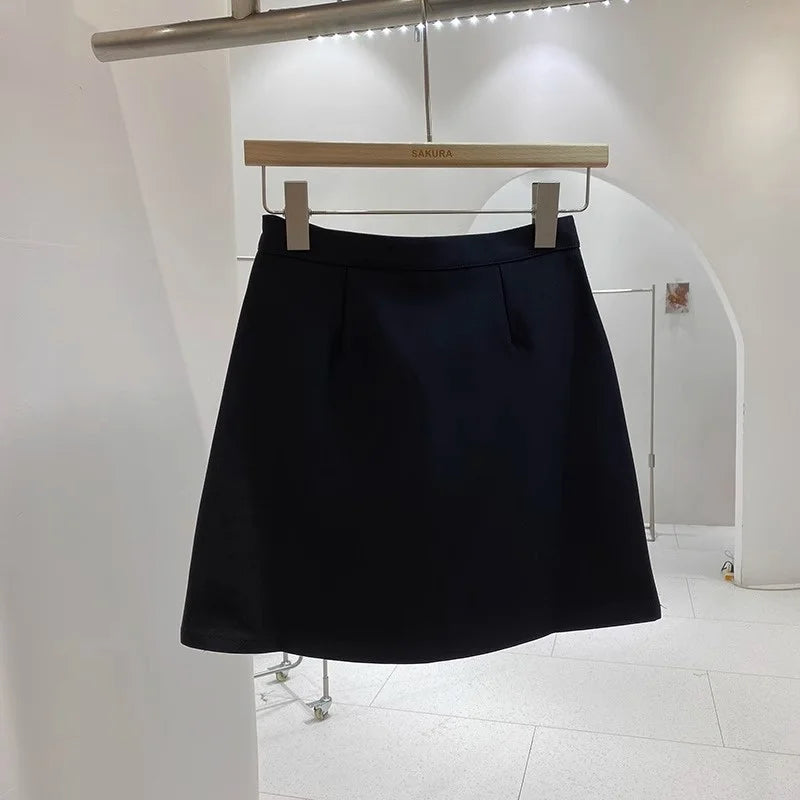 High Waist A-Line Mini Skirt Suit Women's Spring Outerwear Anti-Light Short Skirt Draping Pure Color Polyester Fiber